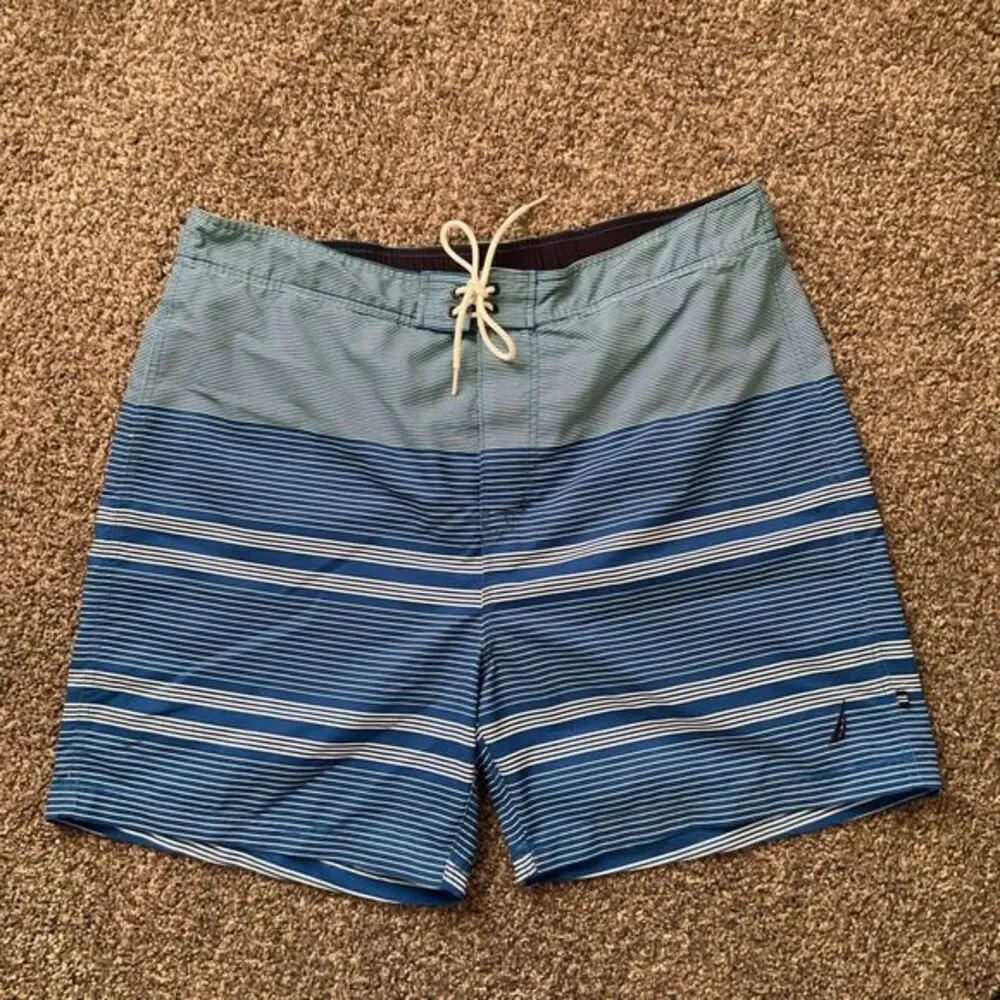Men's Pull On Striped‎ Blue & White Swim Trunks/board Shorts Beach Vacation XXL
